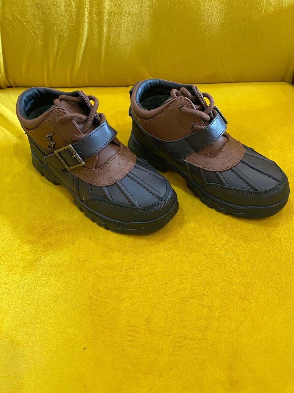 Polo Ralph Lauren Dover Boys Leather Duck Boots Brown Black Size 1